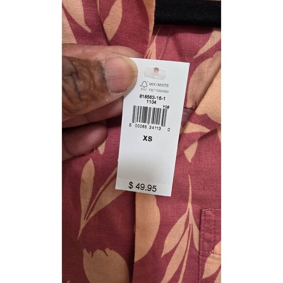 NWT GAP Men's XS Red & Beige Floral Linen Short Sleeve Button-Up Shirt With Poc - Picture 5 of 6